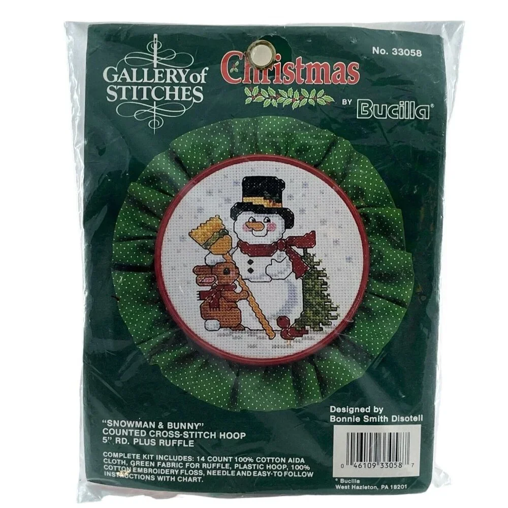 Vtg Bucilla Gallery of Stitches‎ Counted Cross Circle Stitch Kit 33058 Snowman